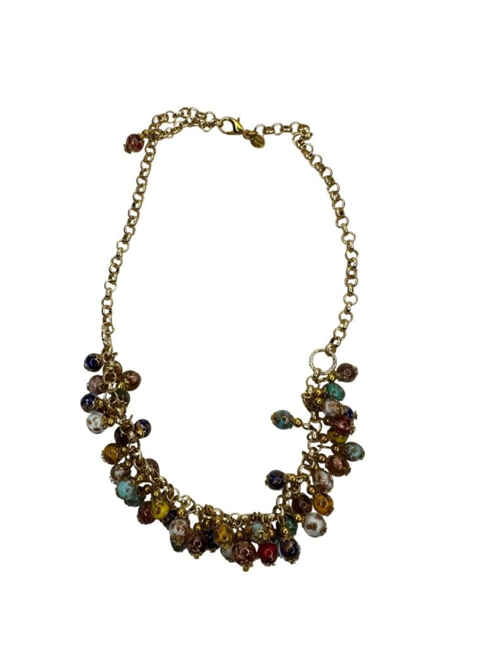 Murano Glass Bib Celebration Necklace Gold Tone Colorful Gold Flecks Artsy Italy